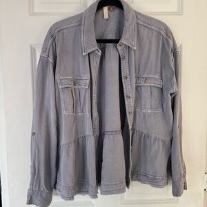 Pilcro blue button down with ruffle hem